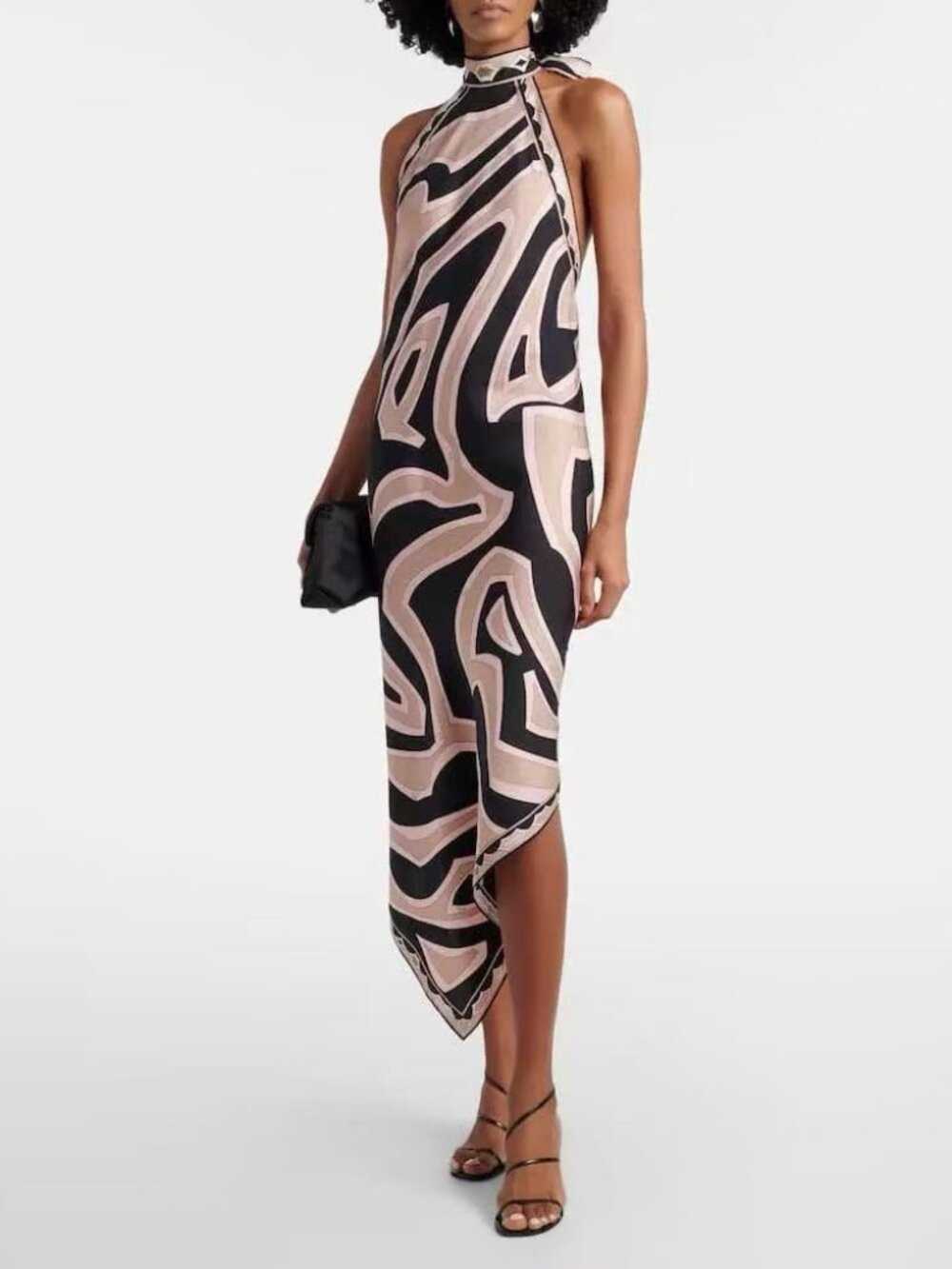 Zimmermann Sleeveless Halter Midi Dress in Black and Blush